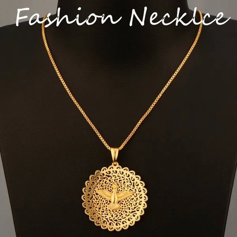Lovely Peace Dove Gifts Party Unisex Box Chain Copper Round Dangle Pendant Chain Necklace