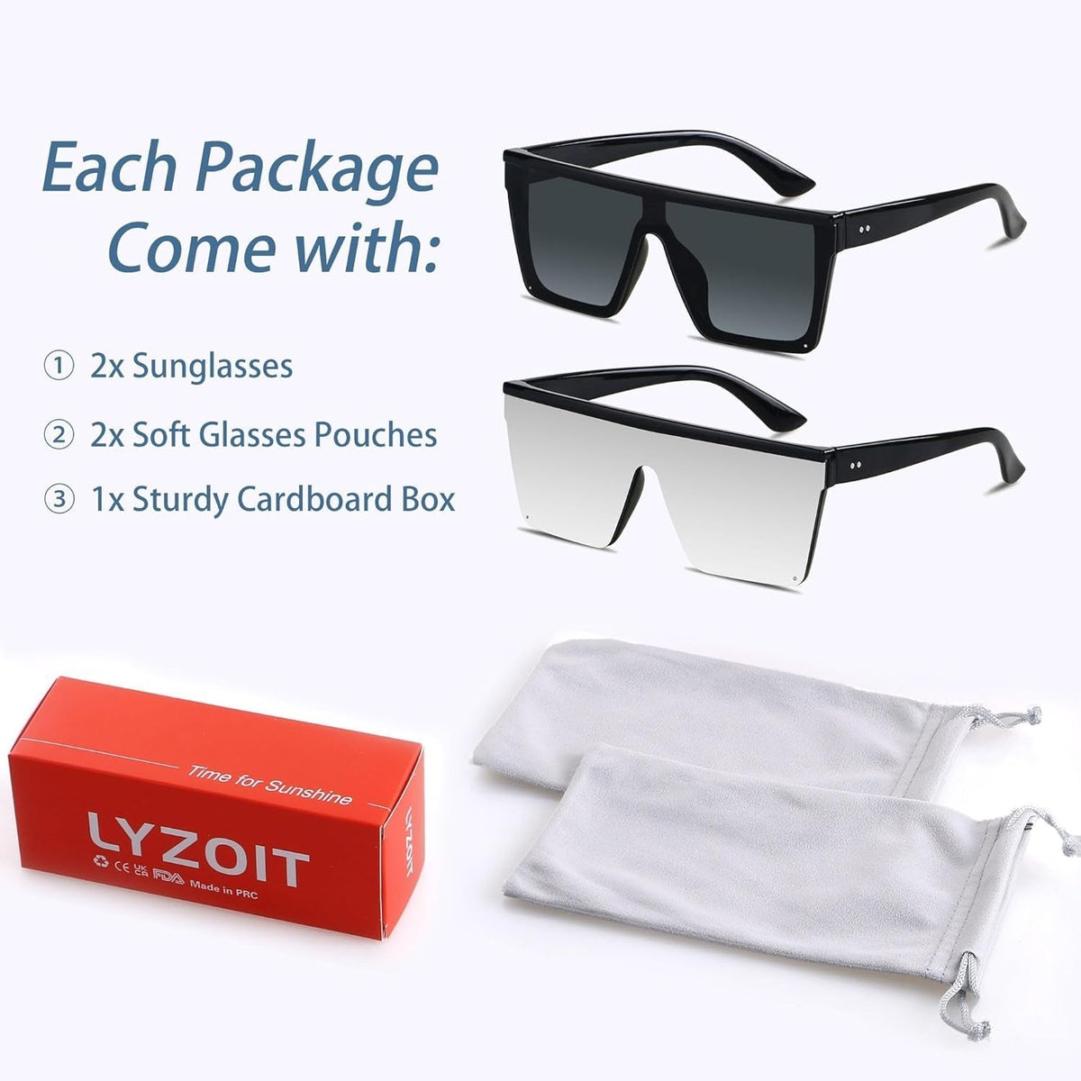 Square Oversized Sunglasses for Women Men Big Flat Top Fashion Shield Large UV Protection Rimless Shades