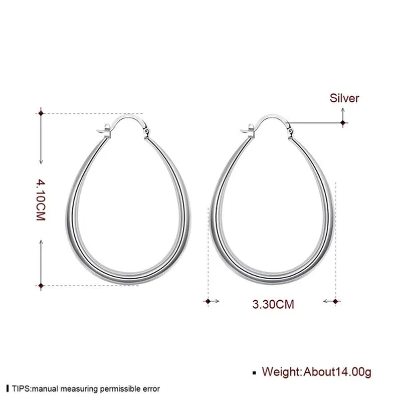 925 Sterling Silver Smooth Circle 41mm Hoop Earrings for Women Lady Gift Fashion Charm Wedding Jewelry
