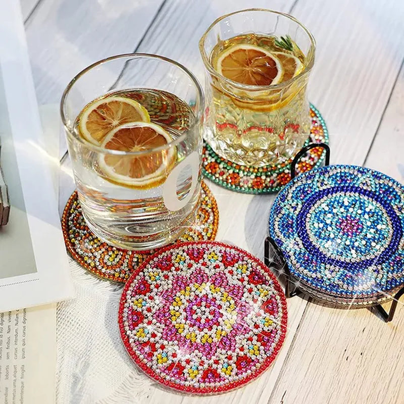 6PCS/set DIY Diamond Painting Coasters Kit Diamond Art Coasters Gemstone Cupmat for Beginners Adults & Kids Art Craft Supplies
