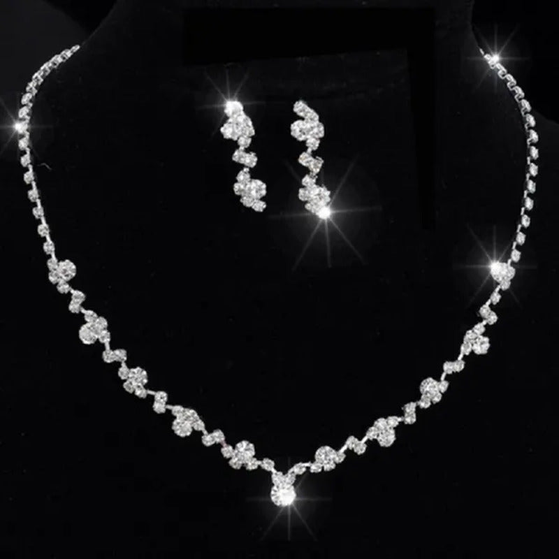 Bridal Wedding Party Jewelry Bridesmaid Crystal Necklace Earring Set