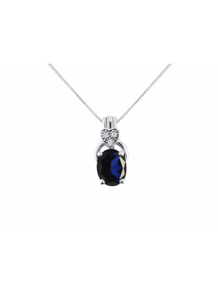 Diamond & Blue Sapphire Pendant Necklace in 14K White Gold with 18" Gold Chain -