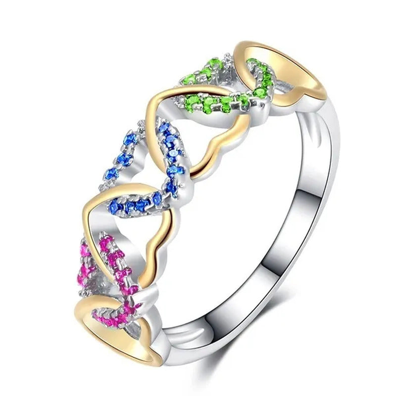 Silver Gold Two Tone Sapphire Ruby Emerald Gemstone Heart Twist Rings for Women