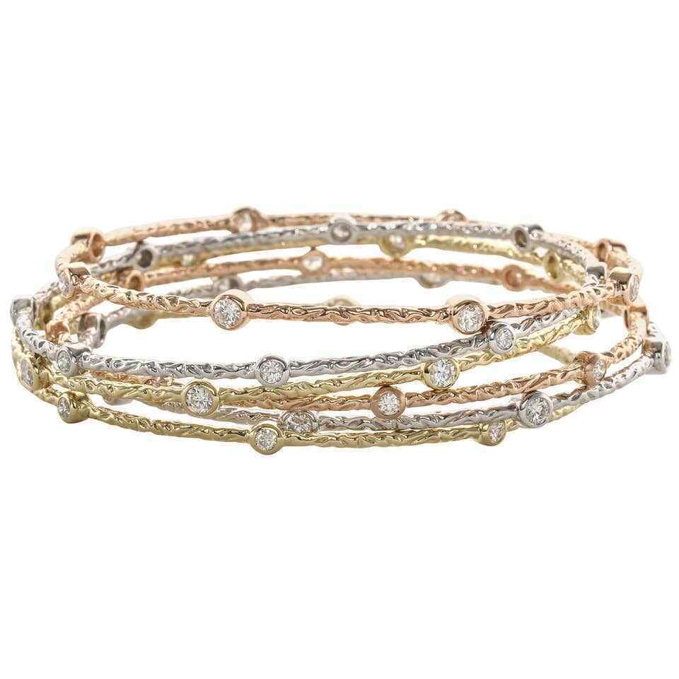 Set of Six Multicolored Slip On Diamond Bangles