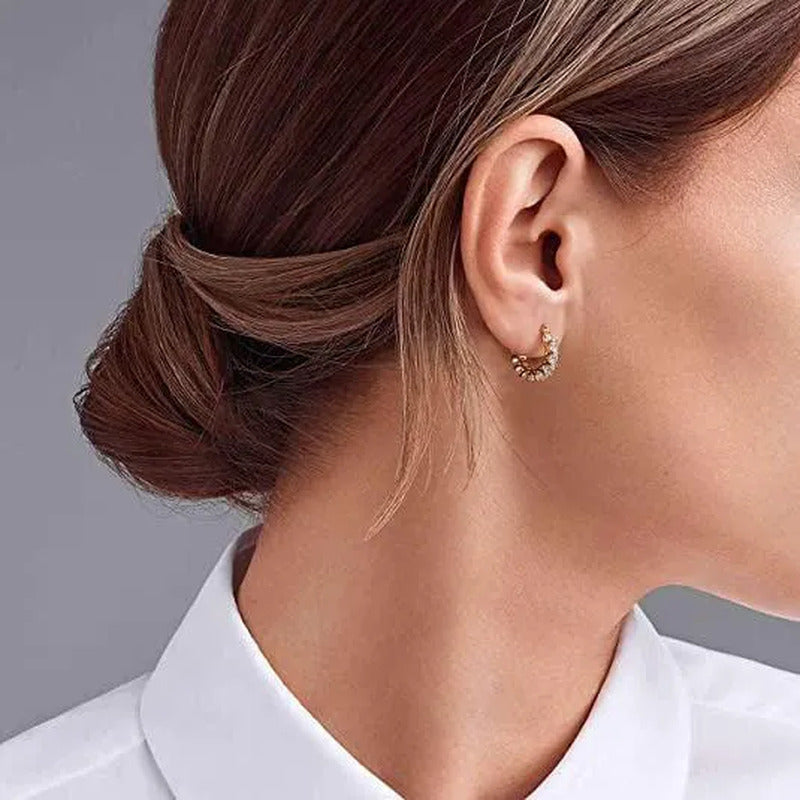 Gold Plated Earrings Silver Color Post Zircon Party Engagement Hoop Earrings for