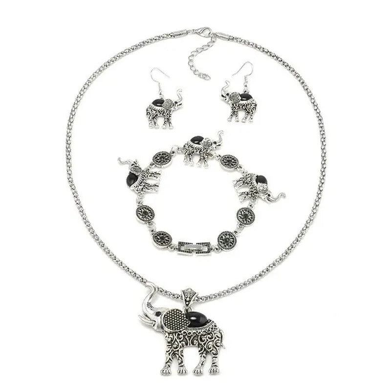 1Set Animal Elephant Women'S Necklace Pendant Drop Earrings Bracelet Jewelry Set