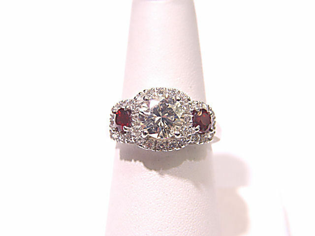 CERTIFIED ROUND BR SHAPE 7.22X 7.17X 4.45MM SIDE DIAMOND .85 CT RUBY .83 CT RING