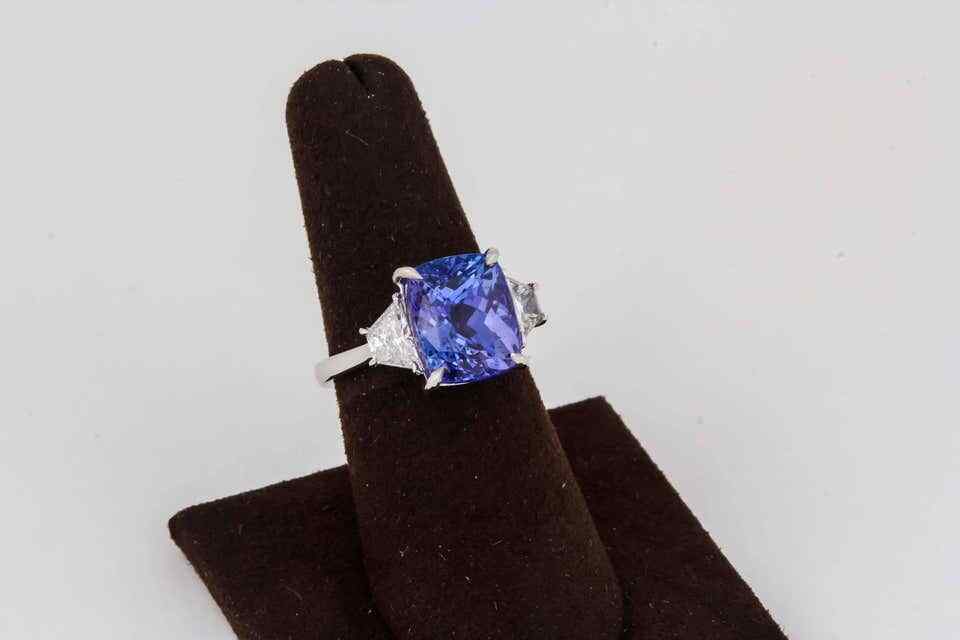 Cushion cut Tanzanite and Diamond Ring