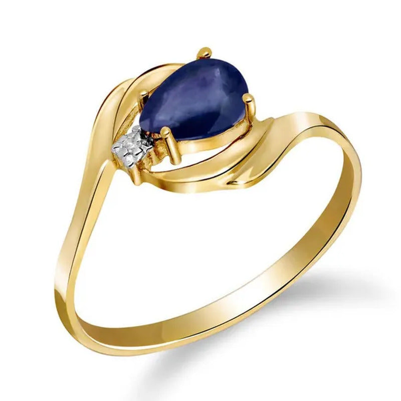 14K Yellow, White, Rose Gold Ring with Natural Diamond and Pear-Shaped Sapphire