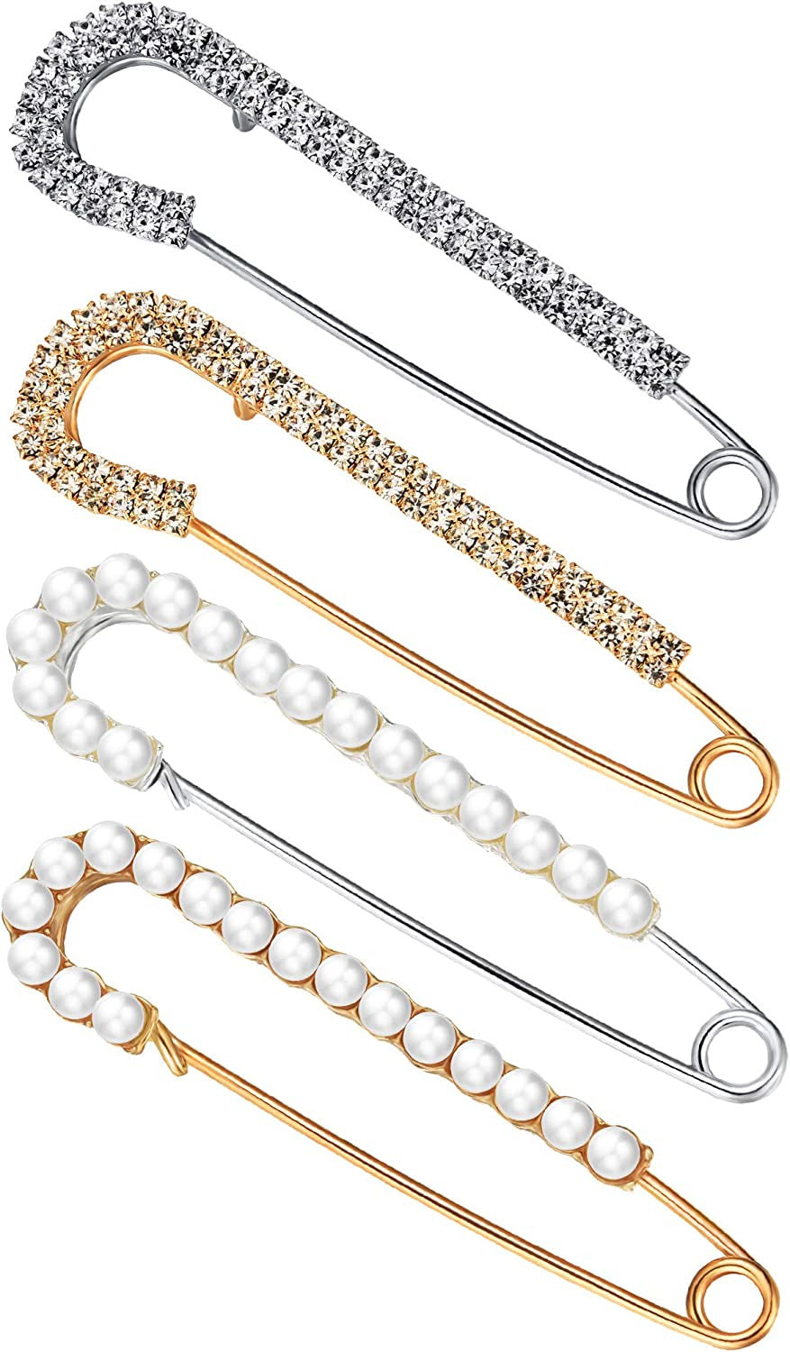 Women Brooch Pins Sweater Shawl Clips Faux Crystal and Pearl Brooches, Safety Pi