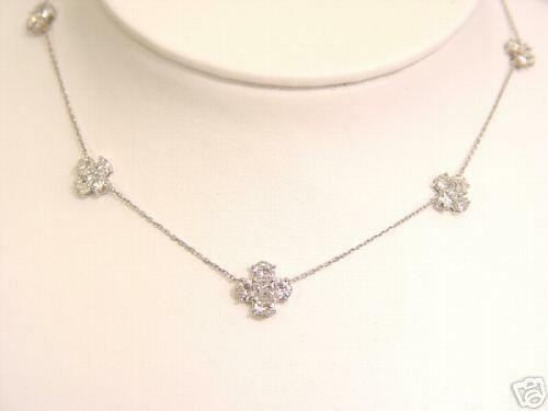 5 FLEURETTES 5 PRINCESS CUTS AND 20 HALF MOON DIAMOND NECKLACE 4.85 CT 18 K GOLD