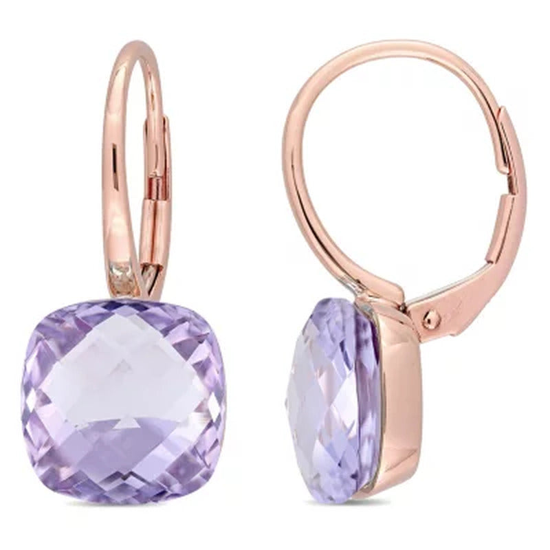 Rose De France Dangle Leverback Earrings in 14K Rose Gold