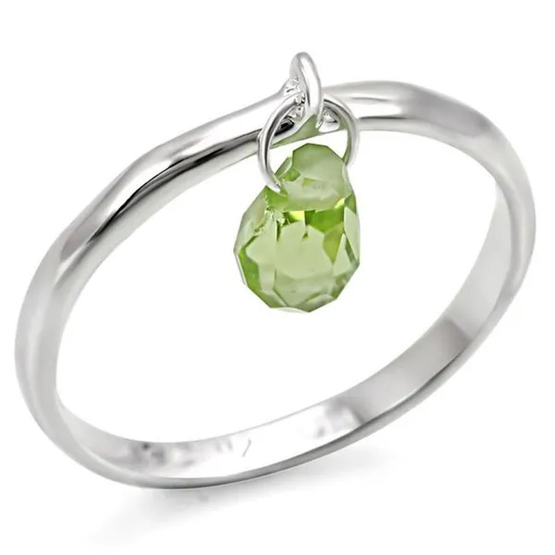 Women Silver 925 Sterling Silver Ring with Genuine Stone in Peridot - Size 8
