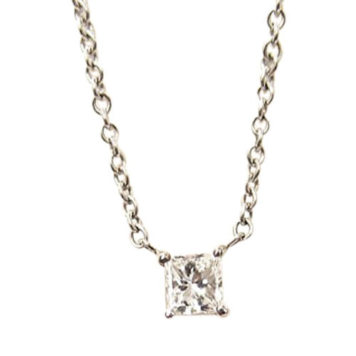 PRINCESS CUT DIAMOND SOLITAIRE PENDANT 4 PRONG .51 CT