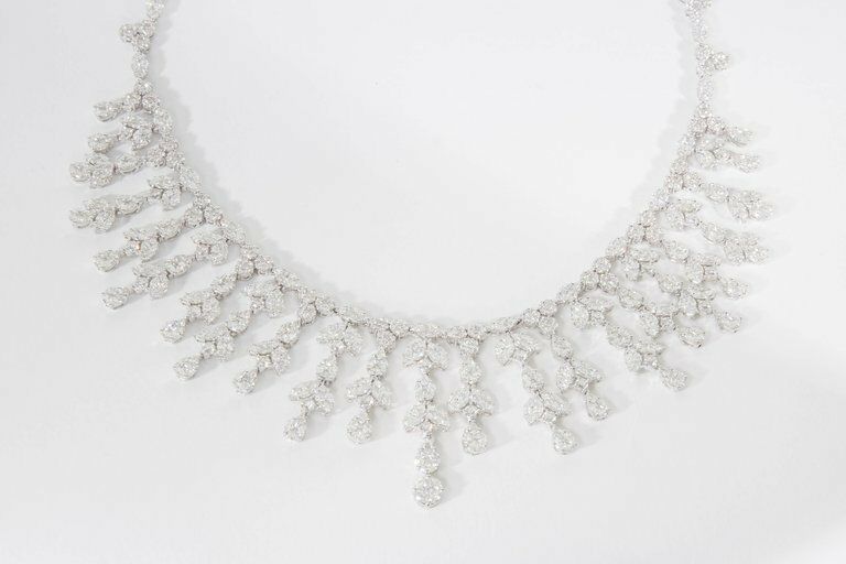 Grand Diamond Drop Necklace 31.68 carats of multi shape white diamonds F VS1/2