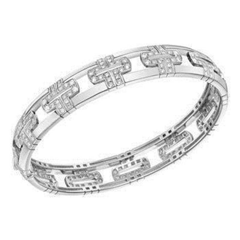 27051 4.80 CT 14K White Gold Small round Cut Diamonds Womens Bangle