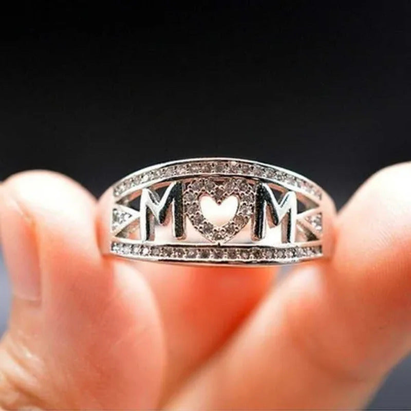 MOM Necklace and Ring Set Zircon Plated 925 Silver Jewelry Set Love Gift for Mot