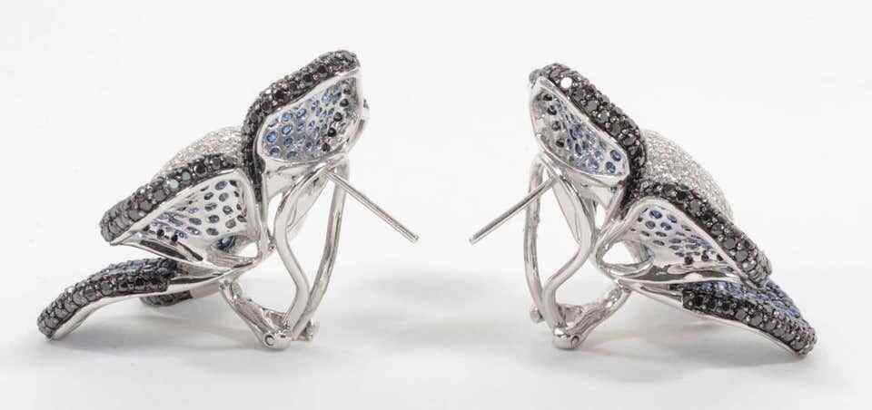 Large Sapphire Diamond Flower Ear Clips