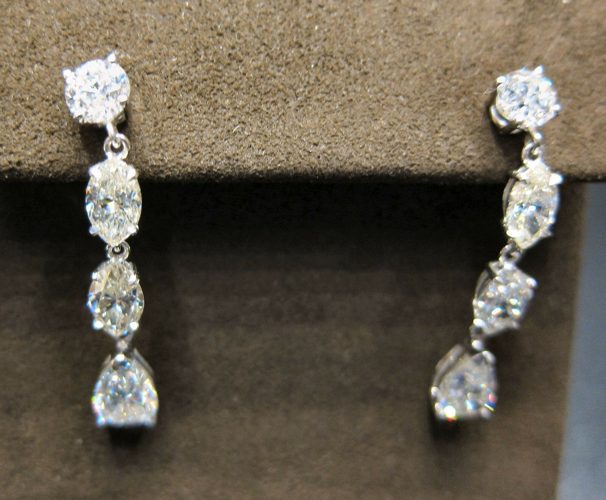 DIAMOND TWO ROUND BRILLIANT 4 MARQUISE TWO PEAR SHAPE DROP STYLE DANGLE EARRING