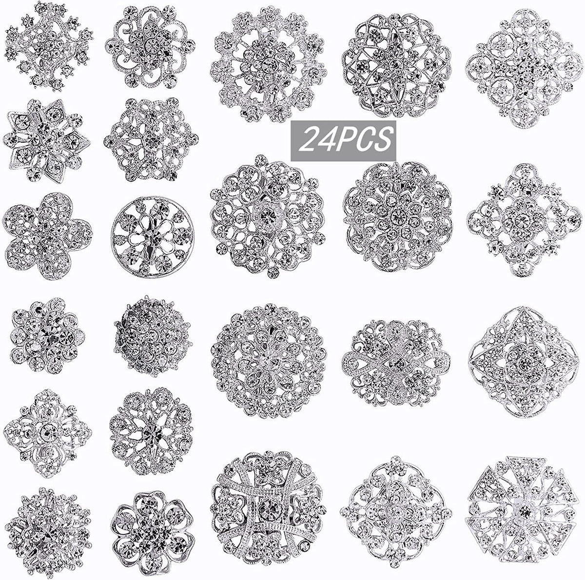 Lot 24PCS Wedding Bouquet Brooches Kit Shiny Rhinestone Crystal Brooch Pin Set f