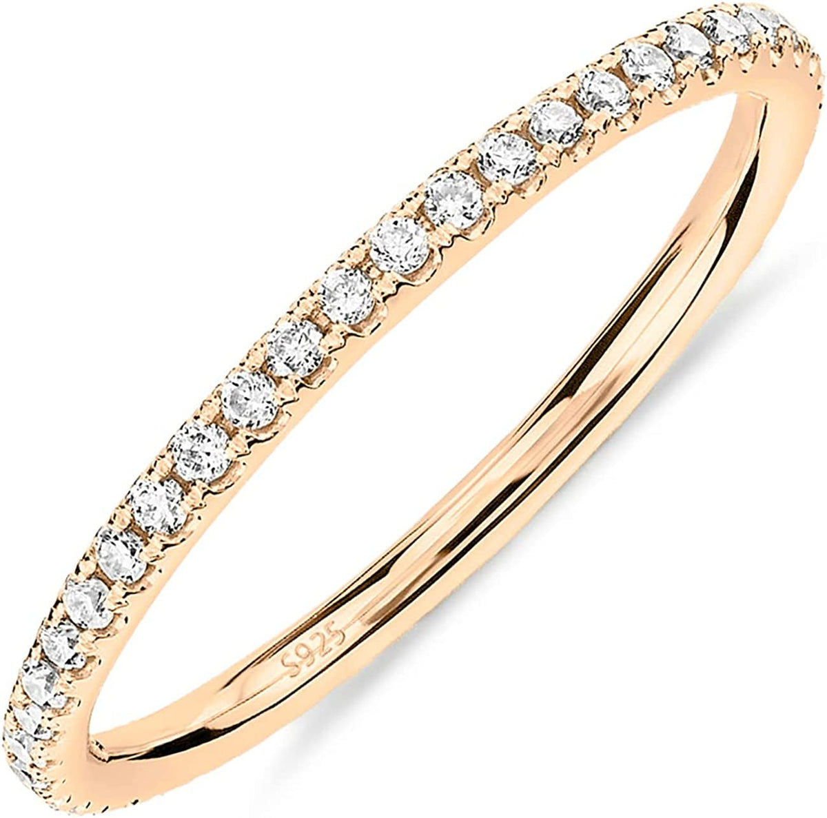 14K Gold Plated Solid 925 Sterling Silver CZ Simulated Diamond Stackable Ring Et