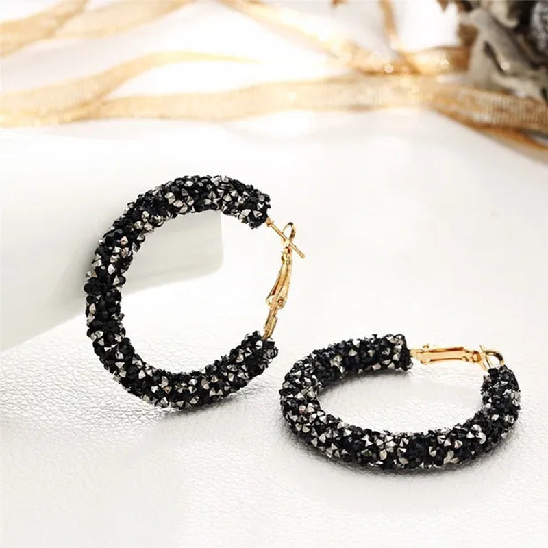 Rhinestone Zircon Flash Ring round Diamond Earrings Female Silver Gold Stud Earr