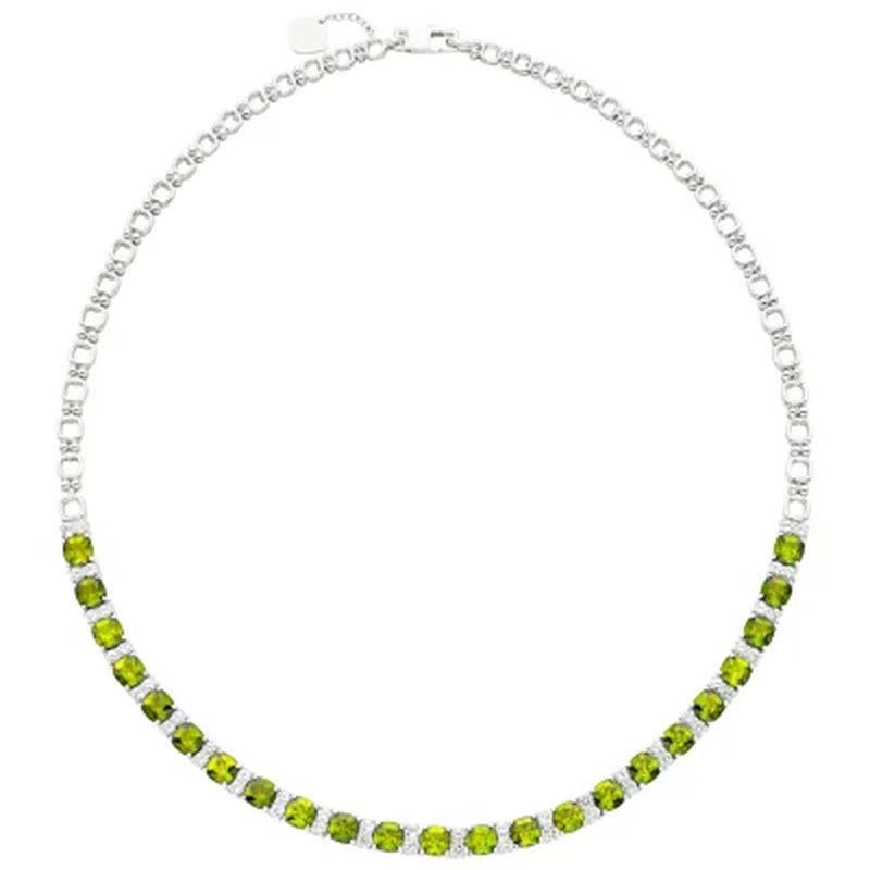 Sterling Silver Peridot and White Sapphire Necklace