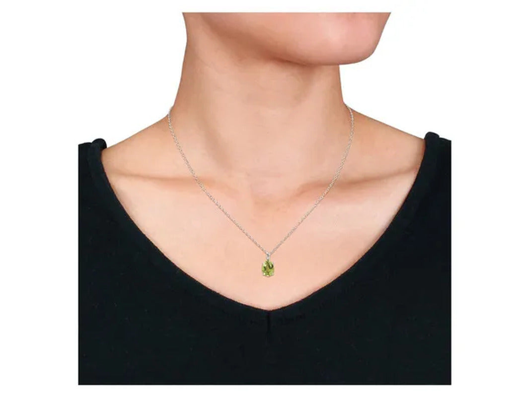 1.90 Carat (Ctw) Peridot Solitaire Oval Pendant Necklace in Sterling Silver with