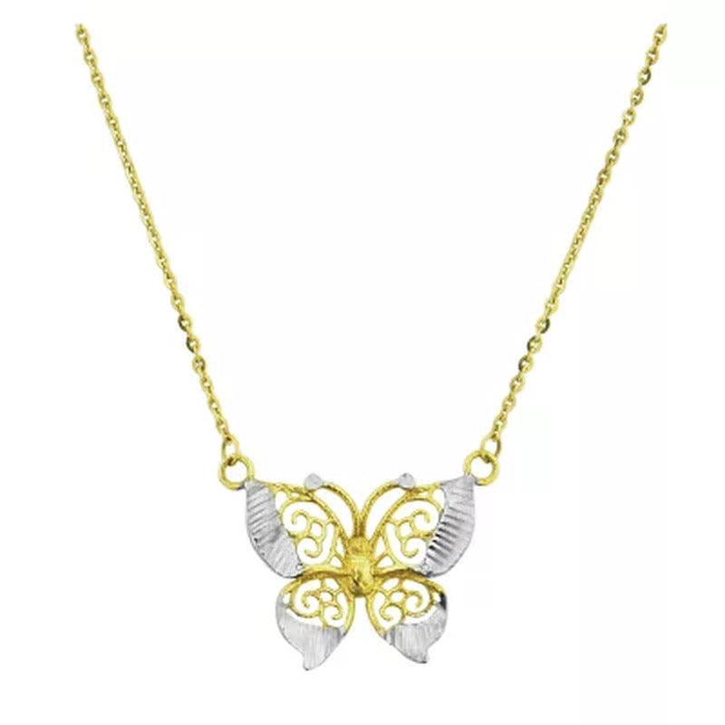 14K Two Tone Gold Butterfly Necklace
