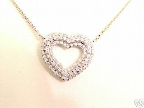 3 ROW OF ROUND BRILLIANT DIAMOND HEART PENDANT 1.18 CT 18 K WHITE GOLD DIAMOND