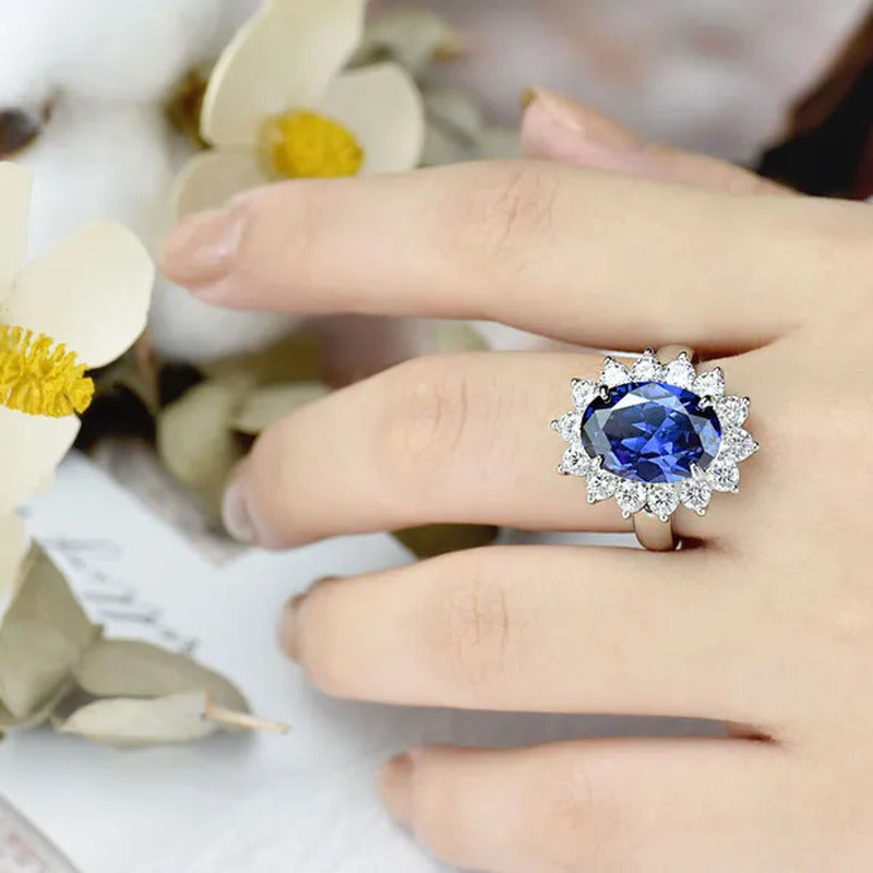 Newshe Jewelry 925 Sterling Silver Created Blue Tanzanite Gemstone Statement Rin