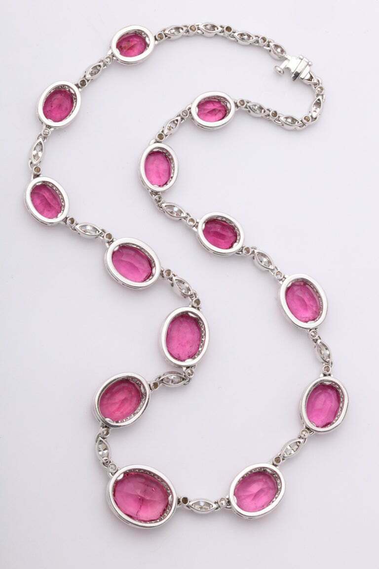 Pink Rubellite and Diamond Necklace