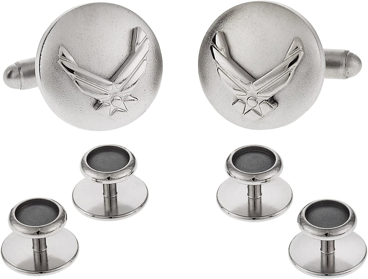 USAF Air Force Eagle Device Cufflinks and Studs Formal Set in Silver with Presen