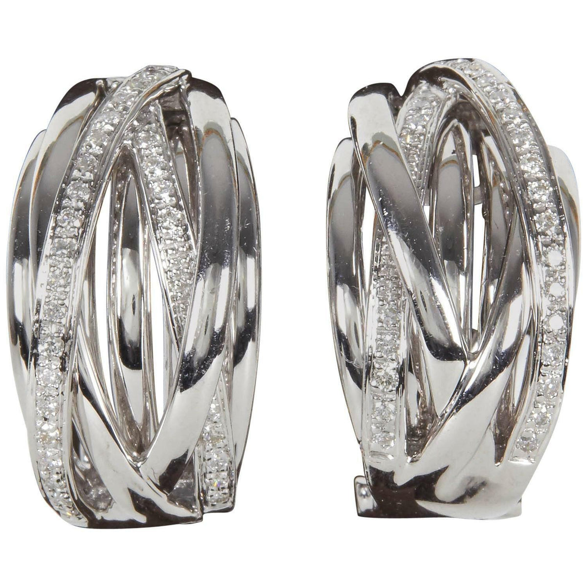 Criss Cross Diamond Gold Huggie Hoop Earrings
