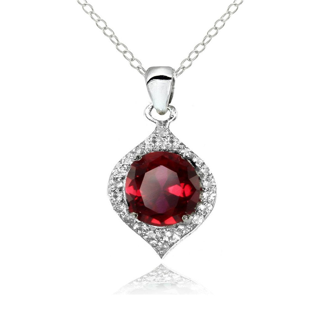 Created Ruby and White Topaz Sterling Silver Oval Fashion Necklace
