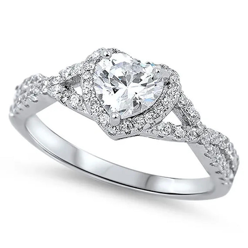 Sterling Silver .925 Women'S Diamond Cubic Zirconia CZ Infinity Heart Halo Band