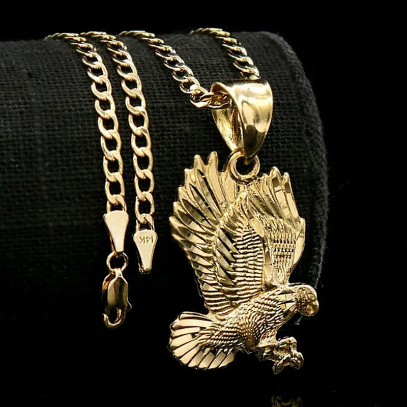18K Gold Plated Eagle Diamond Cut Charm Pendant 3Mm 18" Cuban Necklace Chain