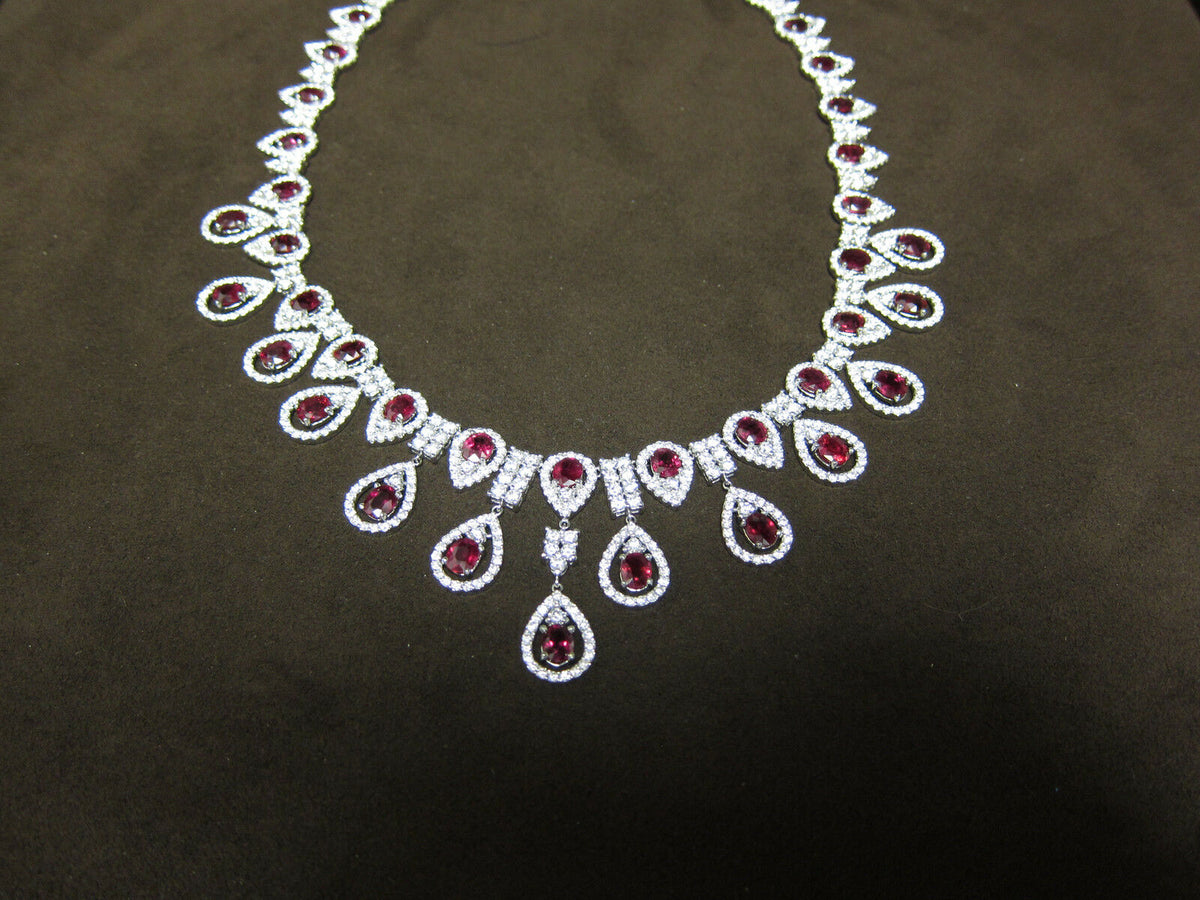 DIAMOND ROUND BRILLIANT SHAPE RUBY OVAL SHAPE DIAMOND NECKLACE