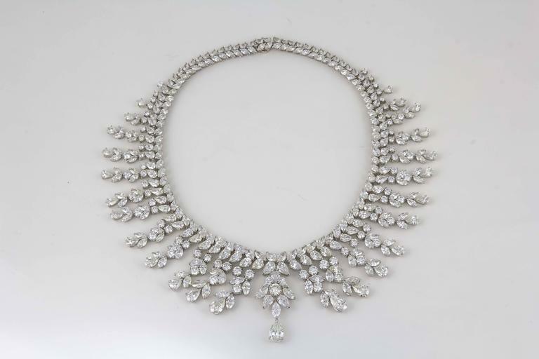 DIAMOND NECKLACE OVER 150 CT DIAMONDS PEAR DROP 2.82 CT PLATINUM
