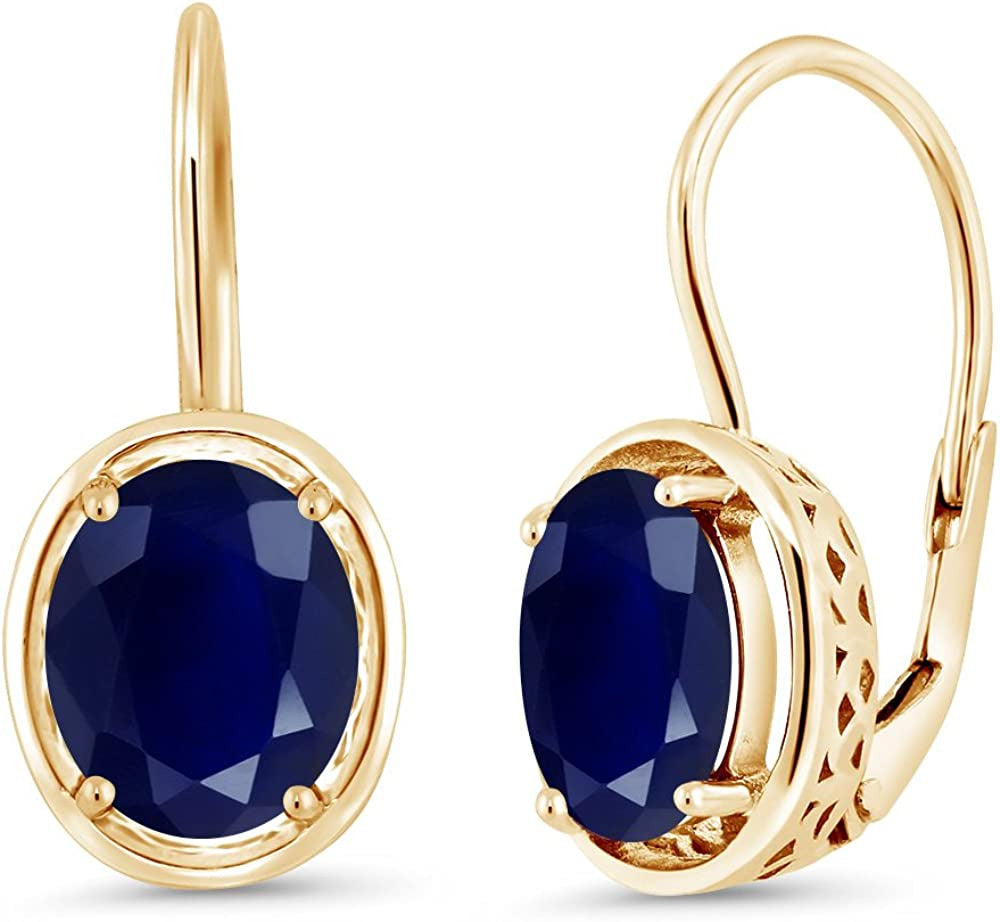 5.00 Ct Oval Blue Sapphire 18K Yellow Gold Plated Silver Dangle Earrings