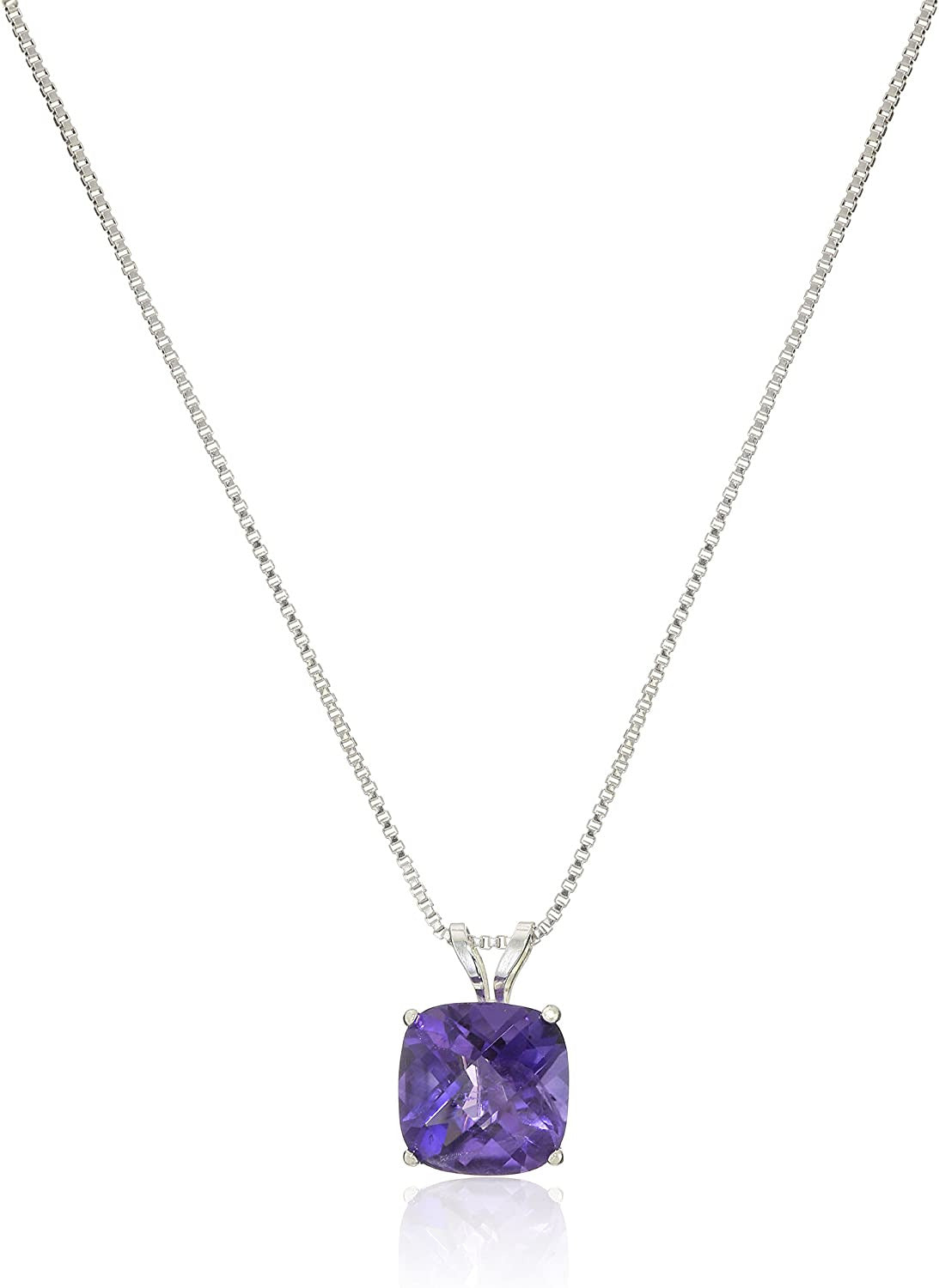 925 Sterling Silver 6Mm Cushion Cut Gemstone Pendant Necklace for Women with 18