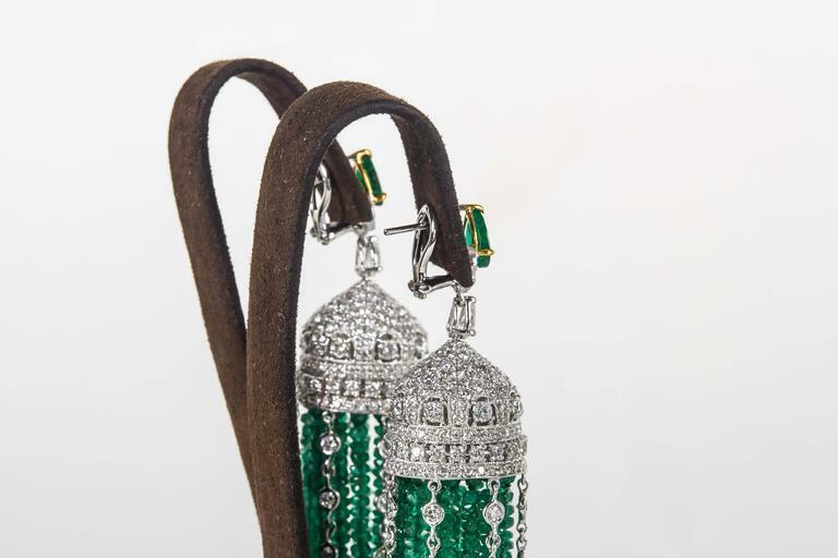 Emerald and Diamond 18 k white Gold Tassel Earrings