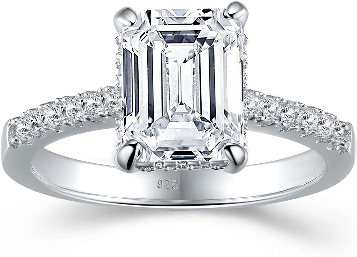 SHELOVES 3 Carat Emerald Cut Engagement Rings AAAAA White Cz 925 Sterling Silver