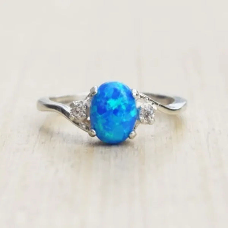 Exquisite Women'S Ring Oval Cut Fire Opal Diamond Jewelry Birthday Proposal Gift