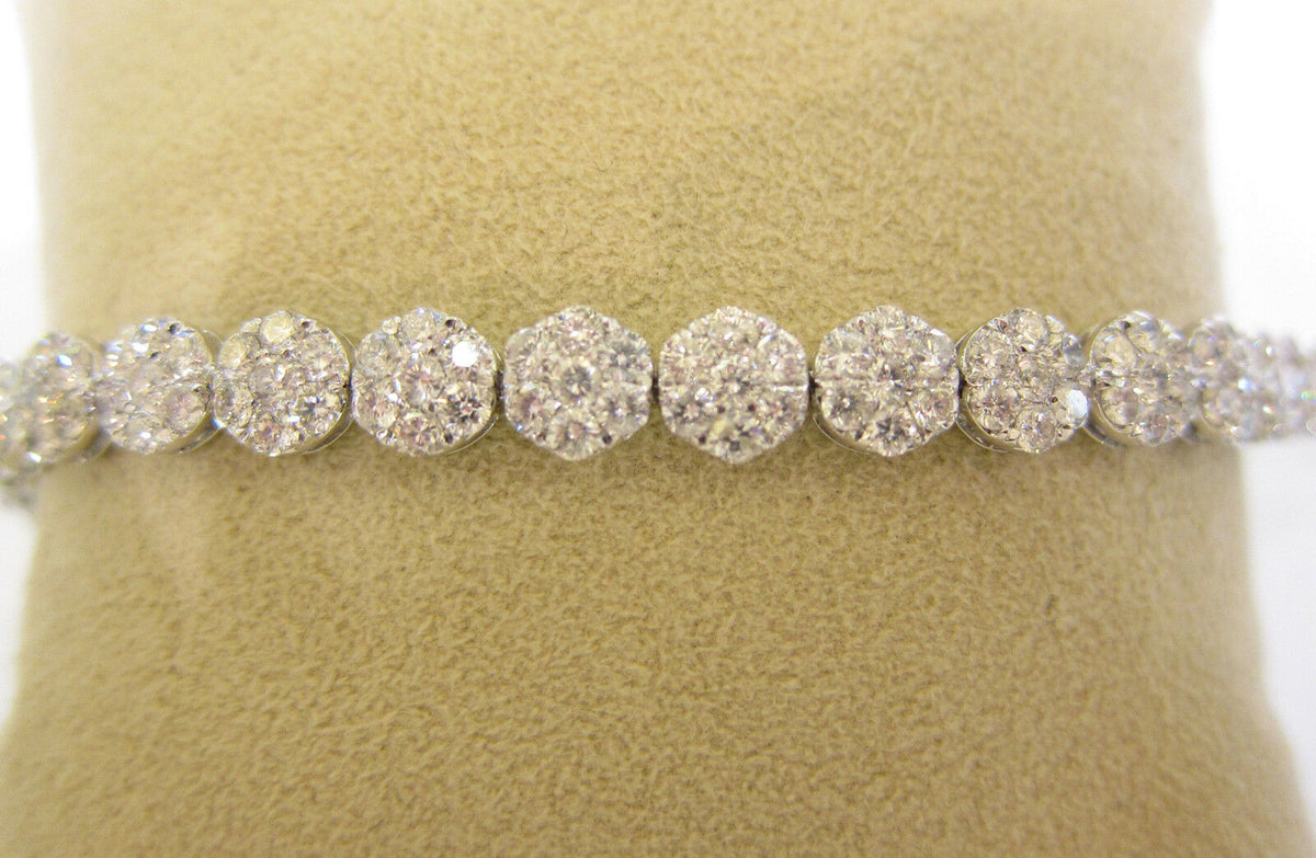8.67 CT DIAMOND BRACELET ROUND CLUSTER BRACELET G SI1/2 CLARITY 18 K WHITE GOLD