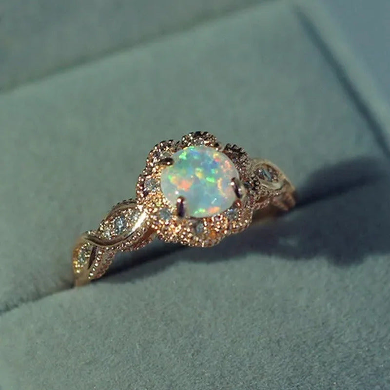 Gorgeous Solid Gold Ring Rare Beautiful Fire Opal Diamond Jewelry Birthday Anniv
