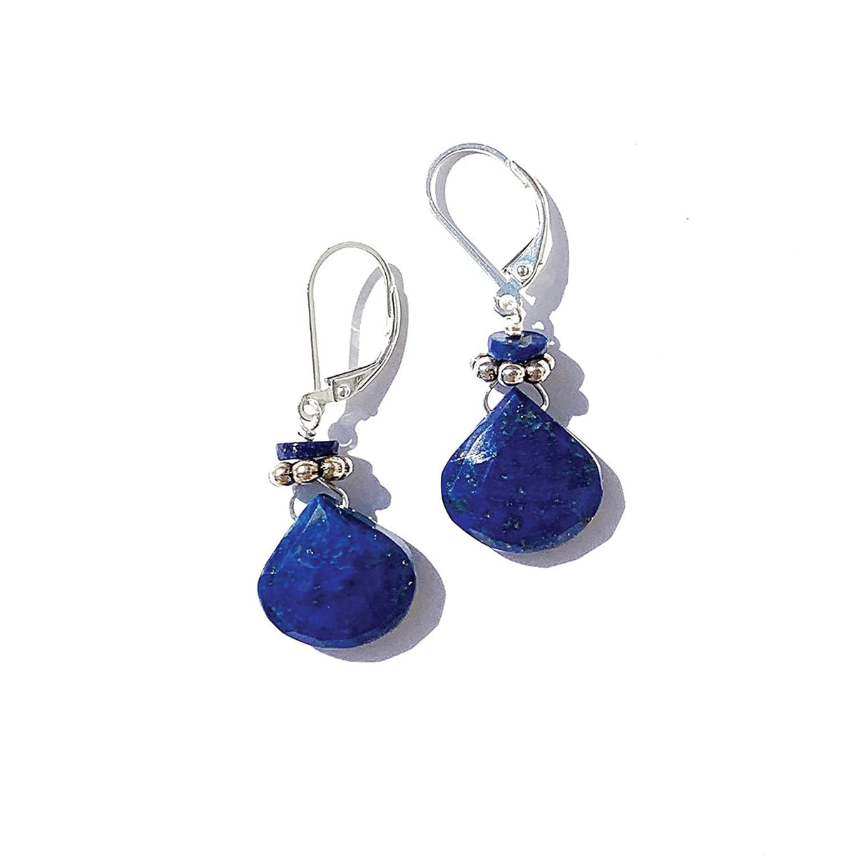 Blue Earrings Lapis Lazuli, Royal Blue Natural Stone, Faceted Dangle Minimalist,