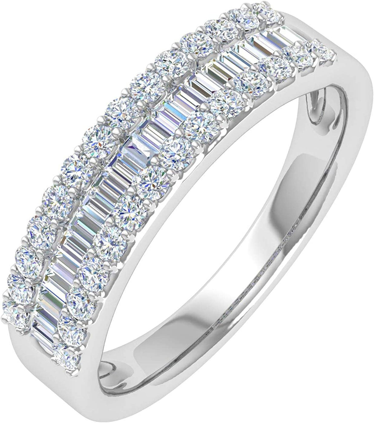 1/2 Carat Baguette and round Shape Diamond Wedding Band Ring in 10K Gold