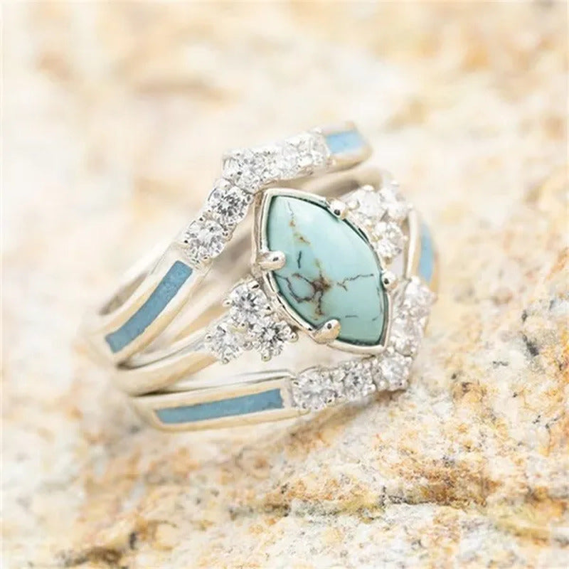 Newest 3Pcs/Set Women'S 18 K Gold Multilayer Hollow Turquoise Ring Band Exquisit