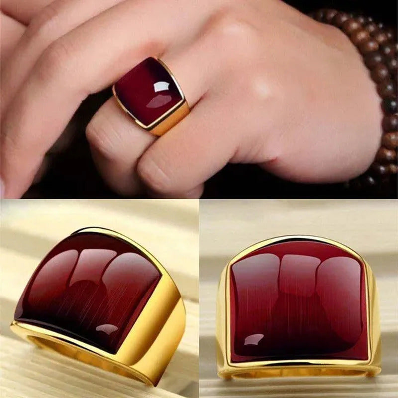 Vintage Men'S Gemstone Ring Stainless Steel Single White Red Opal Rings Jewelry